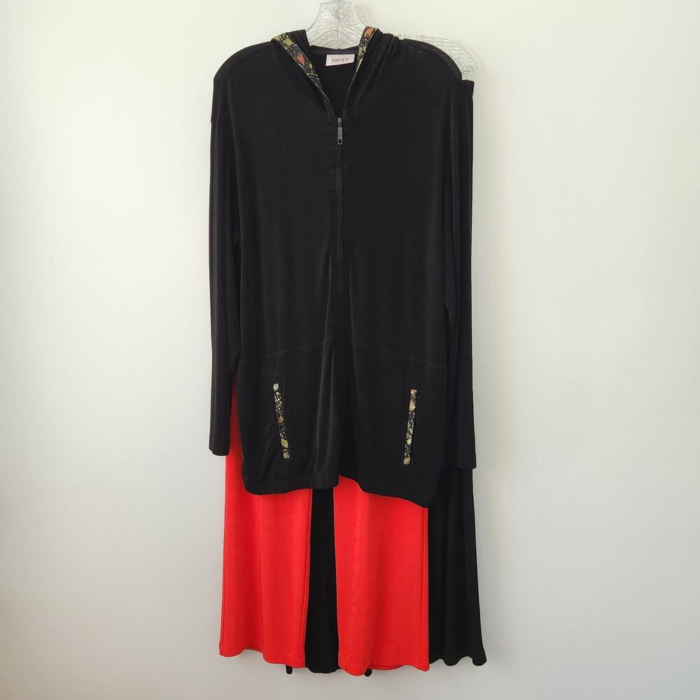Chico's Travelers Cardigan Pants 3 Piece Set 3 Black Red Slinky Knit Minimalist